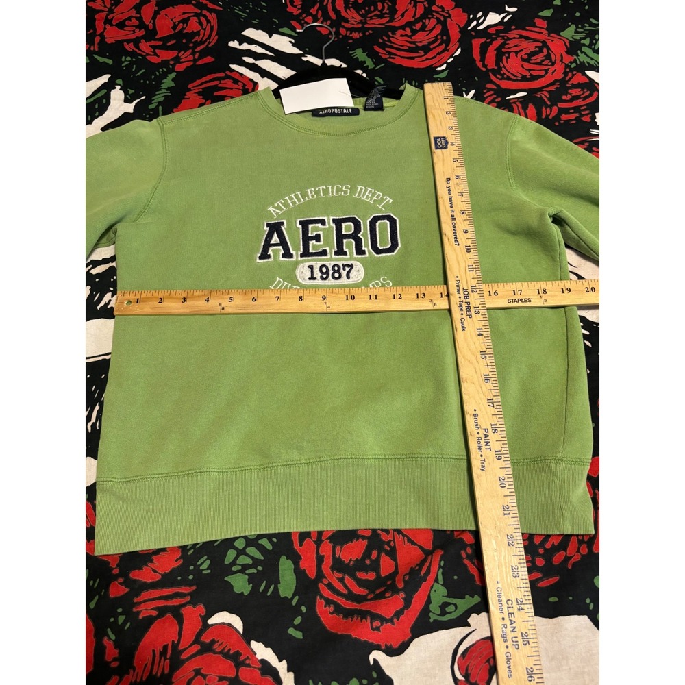 Aeropostale Womens Lime Green Aero 1987 Athletics Crewneck Sweatshirt XS y2k - Picture 6 of 8